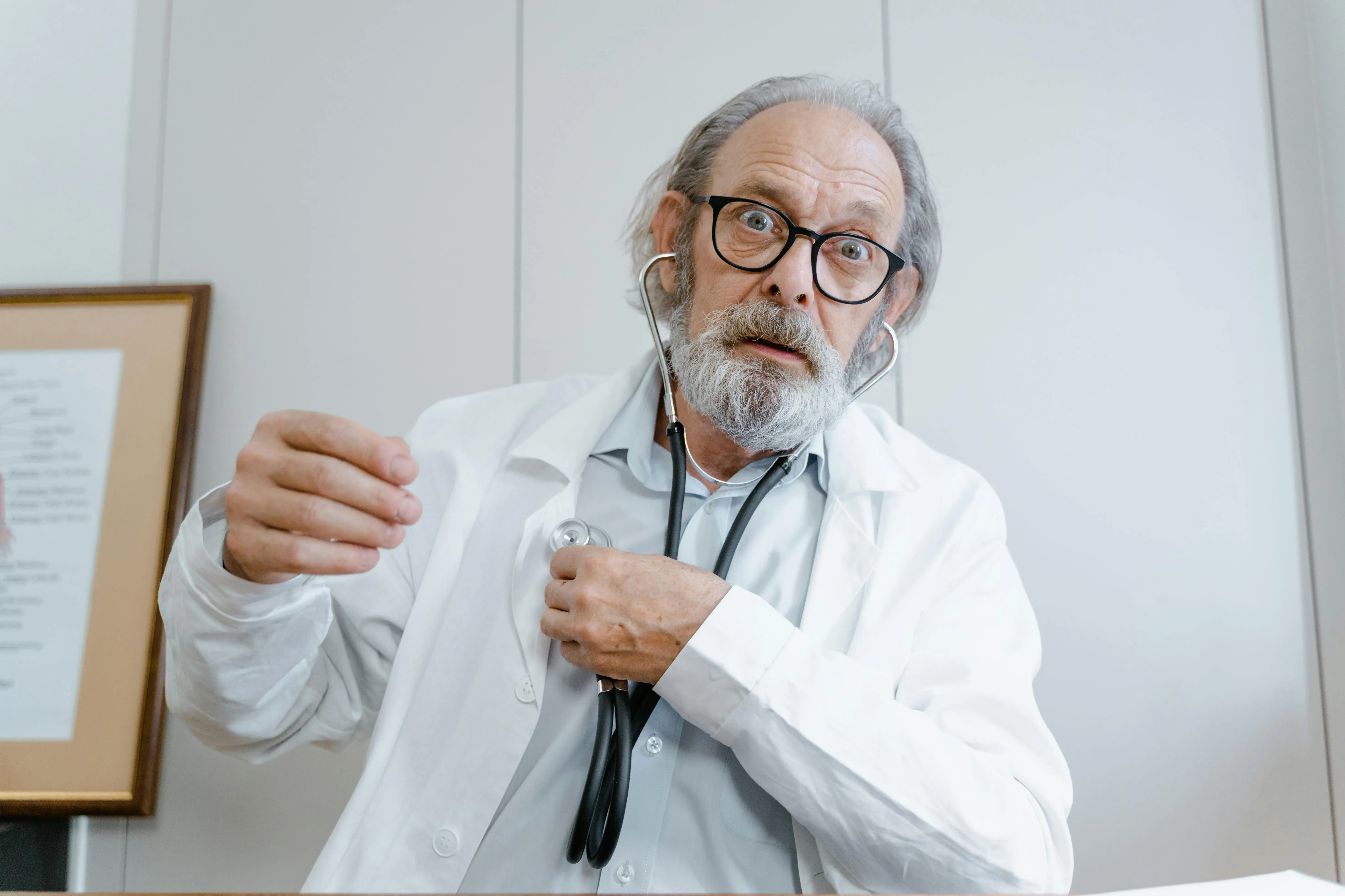 Surprised doctor reacting to statistics